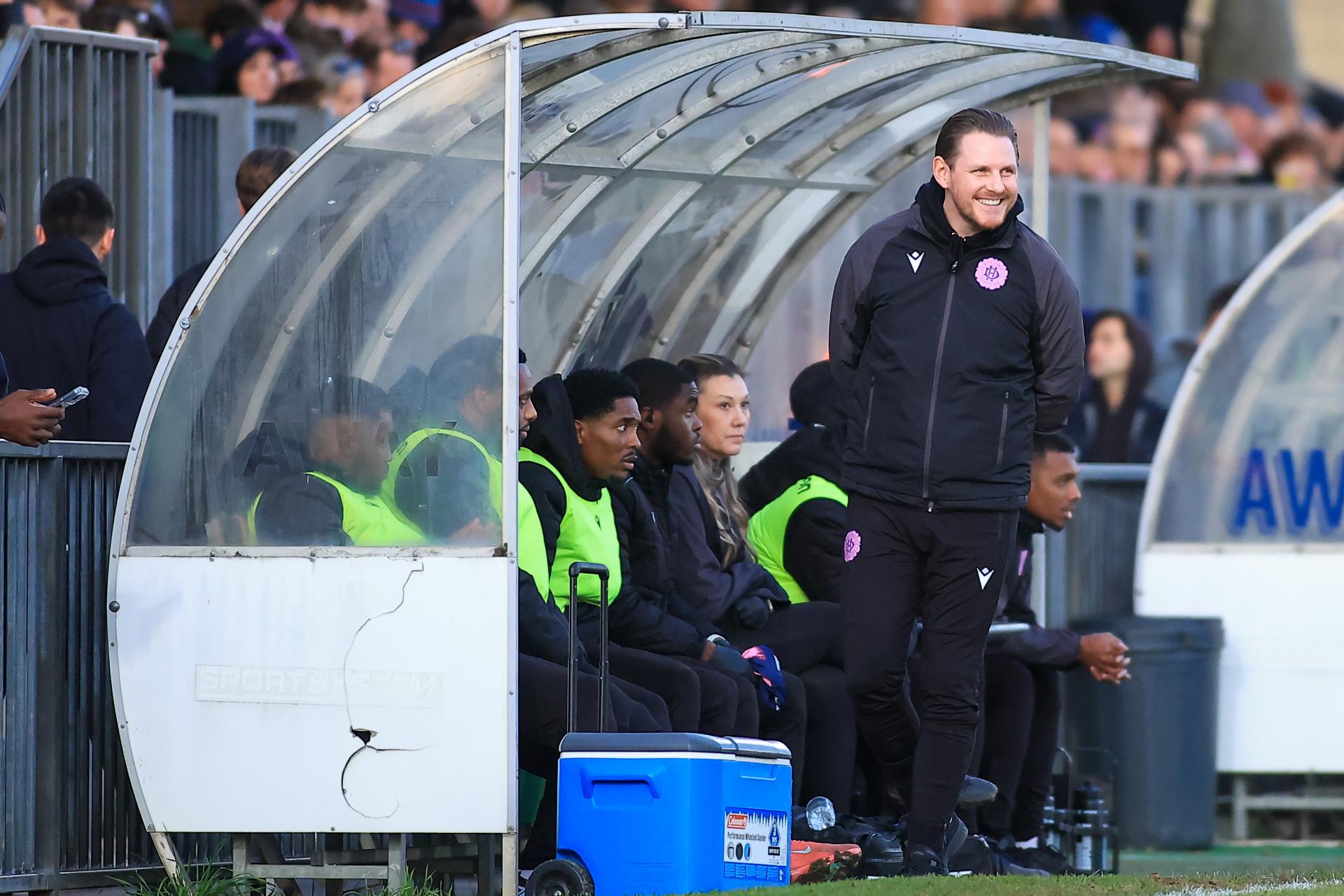 Mark Dacey reacts to Potters Bar Town victory